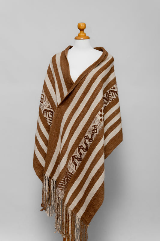 Rust x Cream Alpaca Fringe Wrap | Guadian's Mantle | Wrap 013